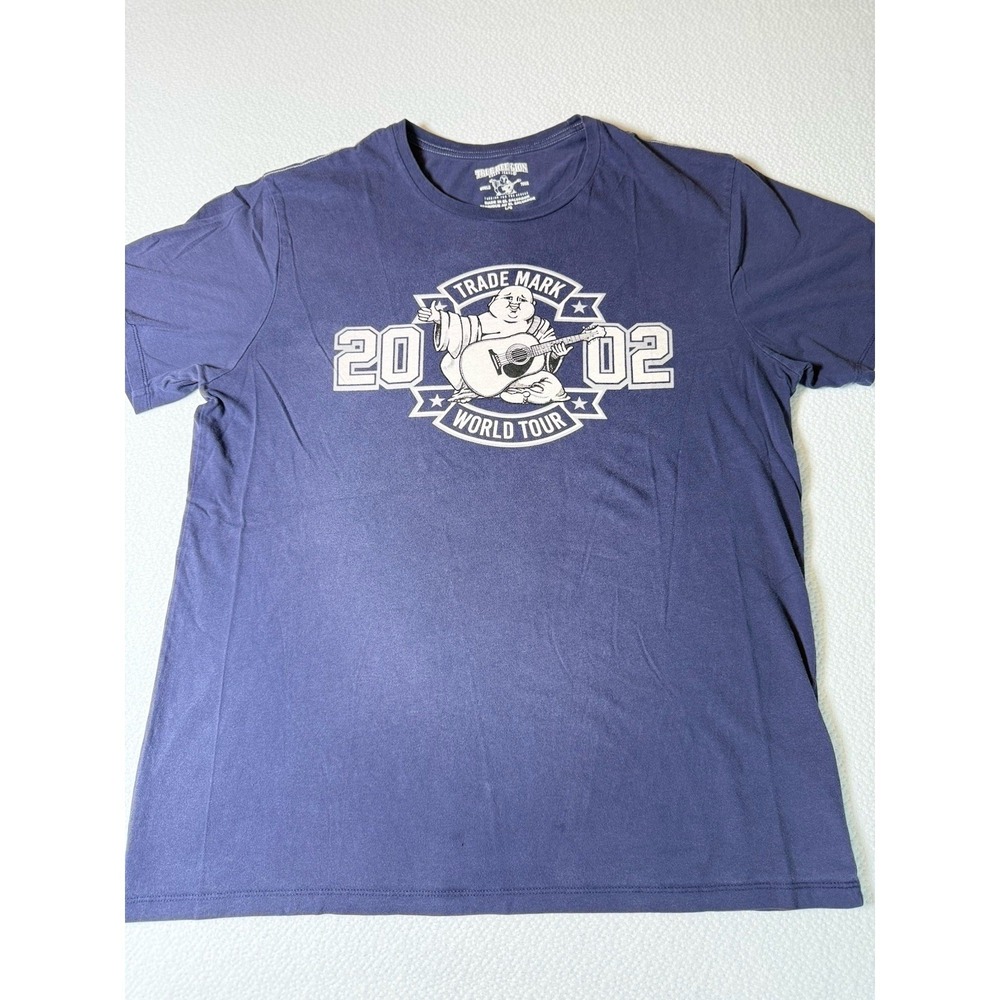True Religion Blue Graphic T-Shirt‎ Size Large Buddha Guitar Tee